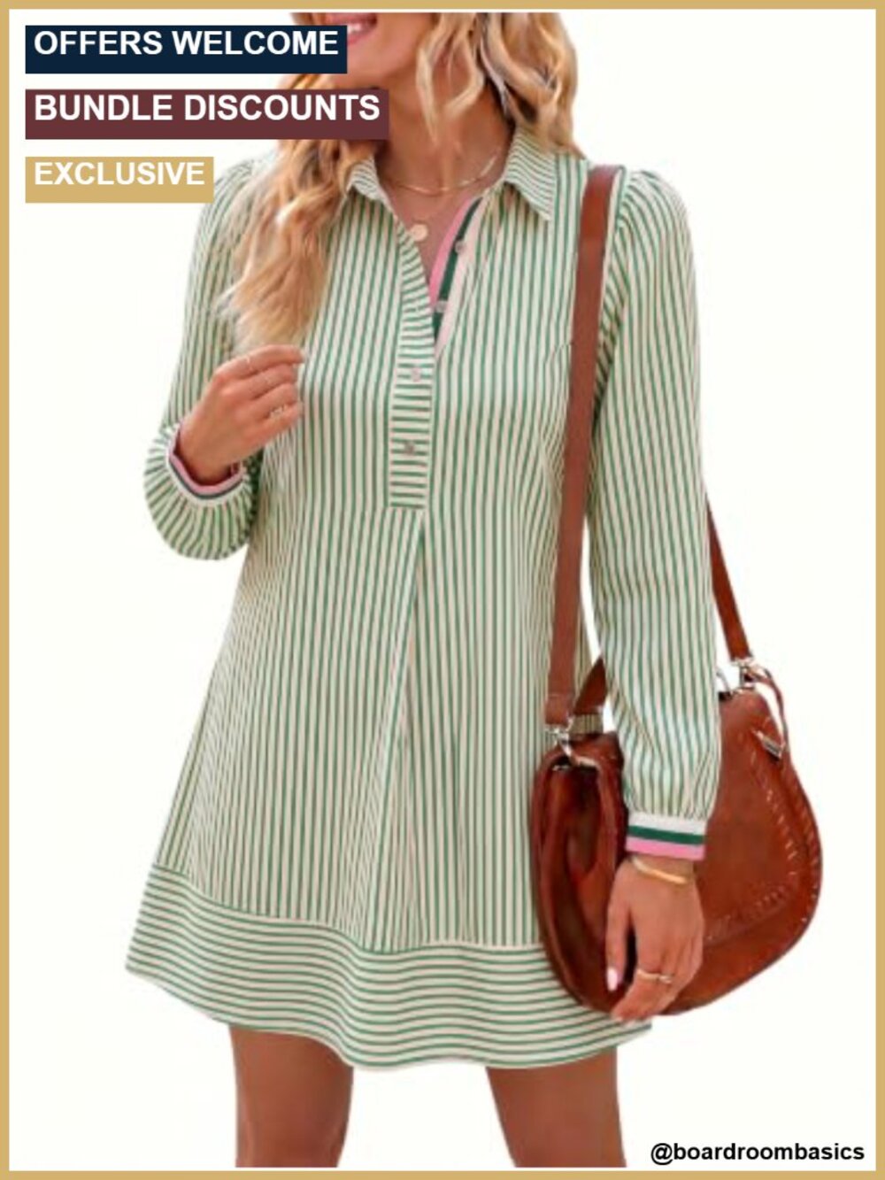 Womens Striped Button Collared Mini Shirt Dress Long Sleeve Loose Fit Pockets